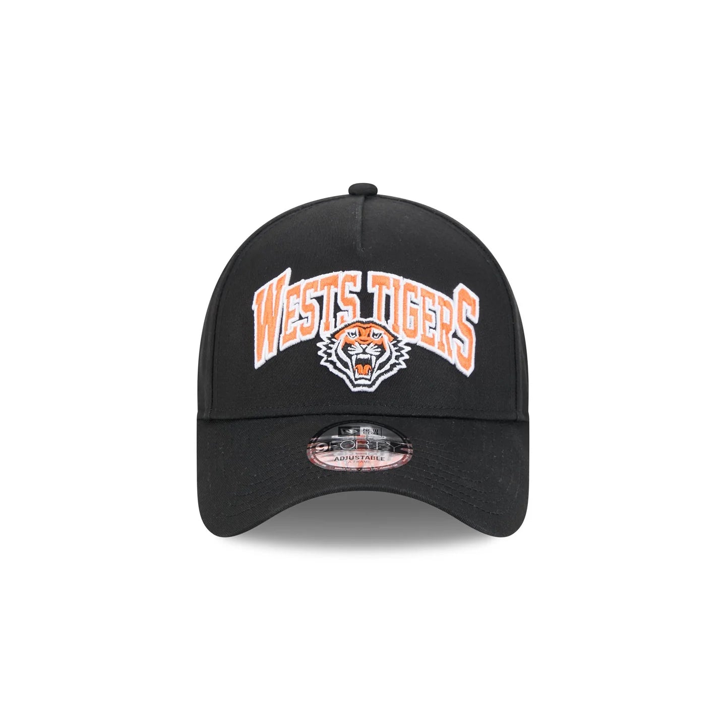 Wests Tigers Hat - Black Logo Arch 9Forty A-Frame NRL Snapback Cap - New Era
